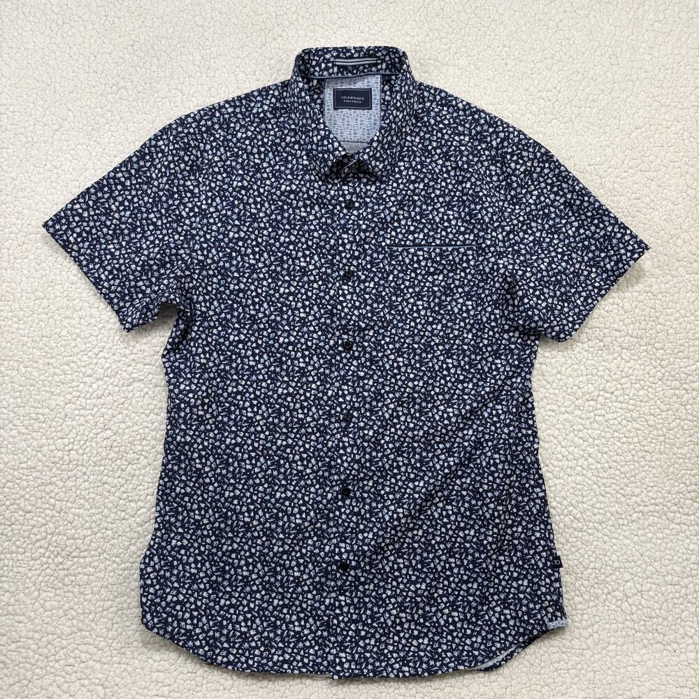 7 Diamonds 4-Way Stretch Shirt‎ Mens S Short Sleeve Navy Brushstroke Abstract